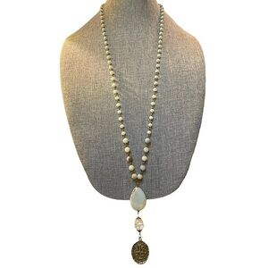 NWT Dylan Alexis Amazonite & Faceted Crystal & Coin Pendant Link Lariat Necklace